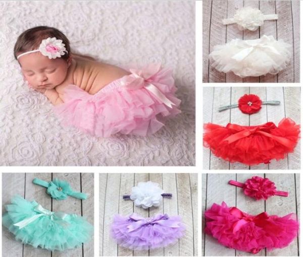 Mezclar 10 colores Baby Girls Mesh TUTU Bloomers Conjuntos flores de tela Diademas Niños Infantil PP pantalones Ropa interior Ropa para niños 6474356