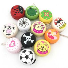 Mix 10 stks Leuke Animal Prints Houten Lieveheersbeestje Speelgoed Kinderen Yo-Yo Creative Children Yoyo Ball Groothandel