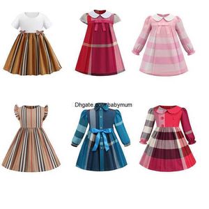 Mode bébé filles robe à carreaux enfants revers collège chemise plissée jupe enfants décontracté renaissance princesse robes enfants vêtements