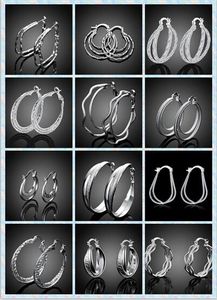 Mix 12 Style 12Pairs/Lot Hoogwaardige Plating 925 Sterling Silver Double Circle Ear Hoop Oorrings Fashion Gifts Hyperbole Big Ear Ring