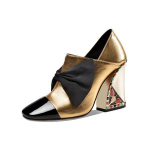 Mélange 2024 Nouvelles femmes Couleurs en cuir en peau de mouton Diamant coloré 10,5 cm carré Chaussures de talons hauts