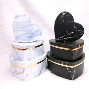 Mélanger 3pcs en forme de coeur emballage cadeau noir blanc marbre cadeaux boîte emballage de bonbons saint valentin décoration de mariage étui à bijoux 240124