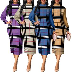 Mélangez 4 couleurs robe décontractée robe de femme à manches longues plus taille de robe imprimée décontractée taille s-2xl