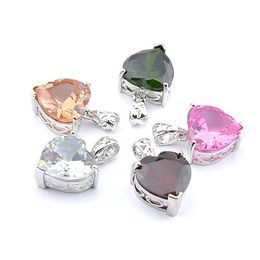 Mélanger 5pcs arc-en-ciel Nouveau Luckyshine 925 STERLING Silver Classic Heart Topaz Topaze Peridot Morganite Garnet Colliers Pendants pour Lady 282n