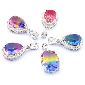 Mix 5 stks Regenboog Nieuwe LuckyShine 925 Sterling Zilver Klassieke Teardrop Gekleurde Bi-Colored Tourmaline Kettingen Hangers voor Lady Party Gift