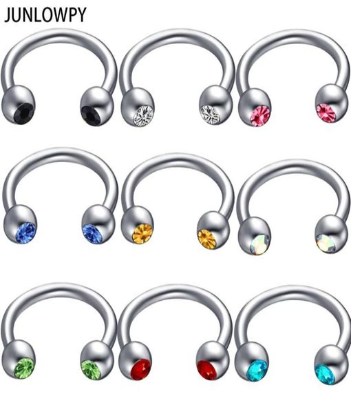 Mélanger 614mm Argent Septum Gem Sourcil Piercing 100pcslot avec 10 couleurs Body Piercing 16G Nez Cerceau Tragus Oreille Corps Bijoux Hommes K413733705