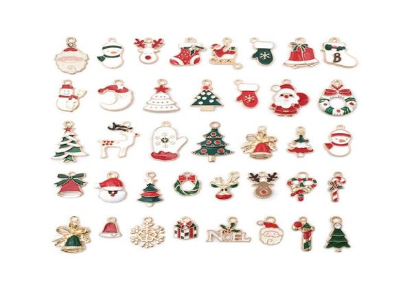 Mélanger 76 pcs mignon Noël émail alliage charmes ton or plaqué goutte d'huile père Noël arbre cerf canne à sucre bonhomme de neige pendentifs en métal 4156592