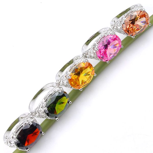 Luckyshine Mix Color 6Pcs / Lot Haute Qualité 925 Argent Classique Ovale Feu Arc-En-Ciel Mystique Topaze Cubique Zircone Pierre Précieuse Vintage Pour Les Femmes Bague