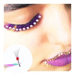 Mélanger la couleur Glitter Faux Cils 4D Diamant Premade Fan Lashes Brillant Strass Fée Russe Volume Idiividual Lash Extension 240229