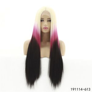 Mix kleur synthetisch leenpruik pruik simulatie menselijk haar kant pruiken 26 inches lange zijdeachtige rechte pelucas 20114-613