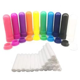 Inhaladores nasales de aromaterapia en blanco de colores mezclados, inhaladores nasales en blanco para mechas de algodón de 51mm para aceites esenciales