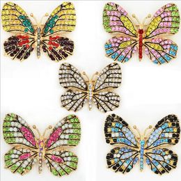 Mélanger coloré strass papillon broches mode bijoux alliage émaillé or animaux broche broches robes accessoires en gros