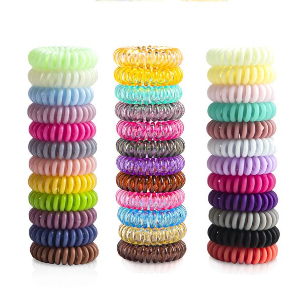 Mezclar colores 5 cm Dia Cable telefónico Cordón Goma Lazo para el cabello Niñas Elástico Banda de goma para el cabello Anillo Cuerda Pulsera de caramelo Elástico Scrunchies hipl838