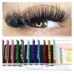 Mezcla de colores Glitter Eyelash Extension Russian Volume Diamond Fanse Pestañas Fanadas brillantes Pestras individuales de seda para suministros de maquillaje 240318