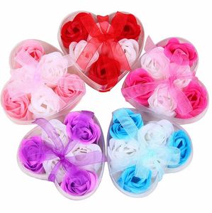 Mezcle los colores en forma de corazón 100% Flor de jabón de rosa natural Regalo de jabón de baño hecho a mano romántico (6 piezas = una caja) LX3907