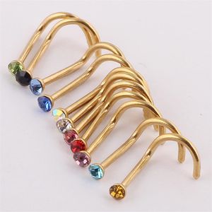 Mezcla de colores, tachuelas para nariz con diamantes de imitación, anillo con tornillo, barra para hueso, joyería para Piercing corporal, Pin para nariz dorado y plateado 260H