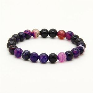 Mélanger les couleurs entières, lot de 10 pièces de 8mm de bonne qualité, bleu violet rose, perles en pierre d'agate, bracelets élastiques énergétiques 3012