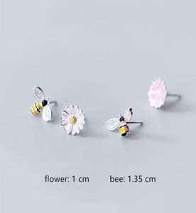 Mix ontwerp 925 Sterling zilveren asymmetrische honing bijenniveau oorbellen strass sun flower oordingen voor vrouw meisjes pendientes sieraden9009485
