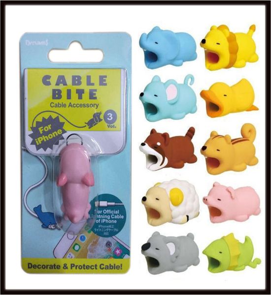 Diseños de mezcla Protector de mordedura de cable para el cable de iPhone Topeador de teléfonos Chompers Rabbit Dog Cat Animal Doll Model Funny8813705