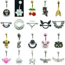 Mélanger la mode nombril anneaux vingt Style en acier inoxydable 316L nombril corps Piercing bijoux 14 pièces Lot4185a