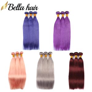 VENTA 11A Extensiones de cabello coloridas Rosa Azul Verde Púrpura Gris Rojo 99J Colores El cabello humano teje paquetes Julienchina BellaHair Factory Outlets 3PCS Cabeza completa