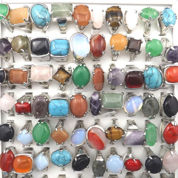 Mélangez des anneaux pour hommes anneaux en pierre naturelle pour les amoureux de la collection de pierres naturelles livraison gratuite 50pcs en gros
