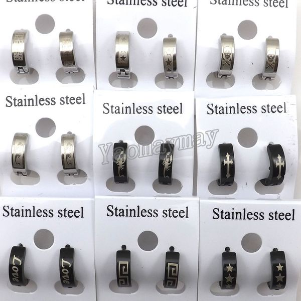 Mix Lot Clips d'oreille pour hommes en acier inoxydable sans nickel, bijoux pour hommes cool 24 paires en gros livraison gratuite