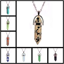 Mélange de pierre naturelle quartz Bullet collier prisme hexagonal Point guérison opale Turquoise oeil de tigre pendentif chaînes pour femmes bijoux en vrac