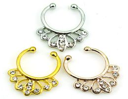 Mix Order Neusringen roestvrijstalen strass pierced septum hoepel 3 kleur nep neusbestanden body sieraden1492688