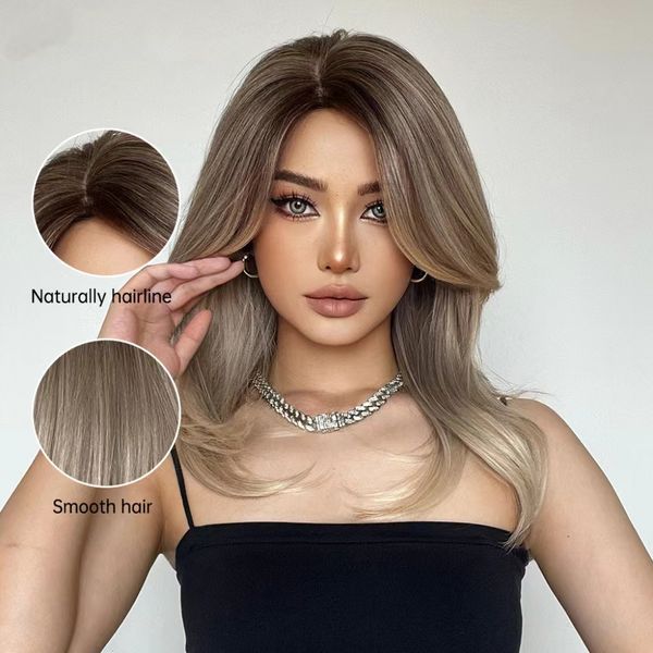 Mélange Tailles brun Qi frange les perruques longues Valette chaude BRAWN BRAND WAVE CHEUR GROS EUROPE AMÉRIQUE STYLE MODE PERMED ROSED NET MIDE MIDE CURLY WIG