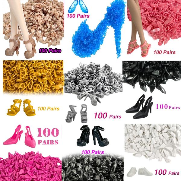 Mélange de styles, 100 paires de chaussures à la mode, bottes à talons hauts, sandales pour accessoires de poupée, jouets pour maison de poupée fille 16, JJ 240223