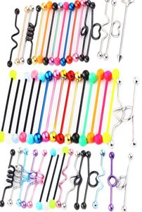 mix stijl 100 stuks industriële barbell oorbellen body piercing lange barbell 38mm 14g oorkraakbeen oorbellen piercing roestvrij staal e6588713