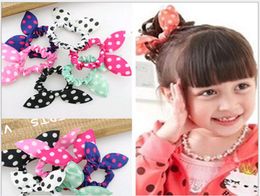 Mélangez les ornements de cheveux de style Polka Dot Rabbit Oreilles de cheveux élastiques Girl Headwear Band Brunchy Children Hair Tie Ring9507975