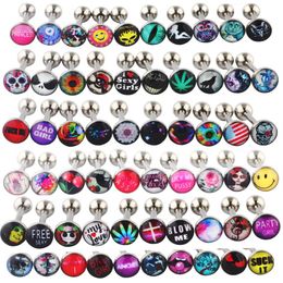 Mix Style Lot d'anneaux de langue en métal en acier chirurgical Barbells Funny Nasty Words Picture Logo Signs 14g - Longueur 5 8 ou 16mm183A