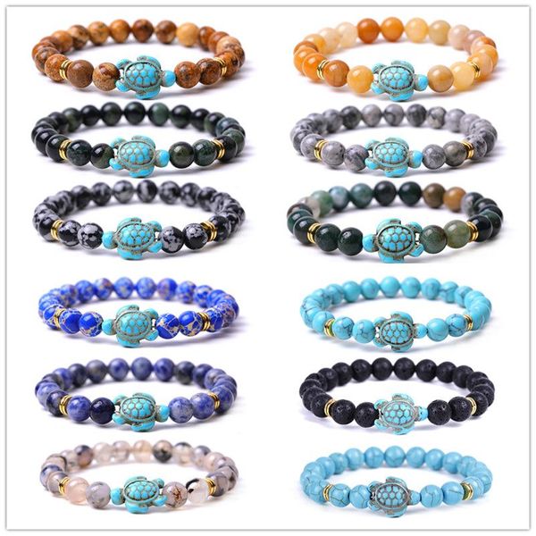 Mix Summer Style Tortoise Charms Perlé Strand Bracelets Classique 8 MM coloré Pierre Élastique Bracelet D'amitié Plage Pour Femmes Hommes Bijoux