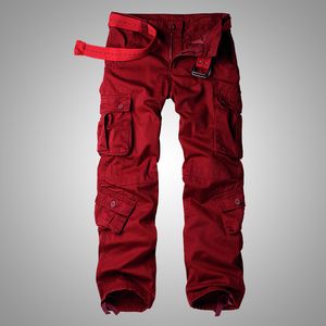 Mixcubic 2017 Automne Korean Style lavage de coton rouge Pantalons de coton rouge Men Men décontracté pantalon de chargement multi-poche pour hommes28-40