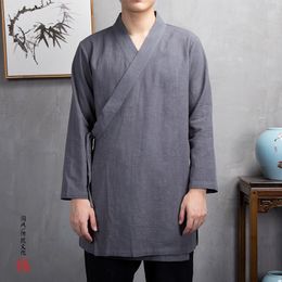 Mixcubic 2018 Herfst Chinese stijl veterslinnen Tang pak jassen mannen lange sectie Casual losse waslinnen jassen mannen, M-4XL