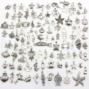 Mixte 100 modèles tortue de mer grenouille sirène crabe Crocodile poulpe os de poisson thème nautique charmes pendentifs pour collier à faire soi-même Bang3086