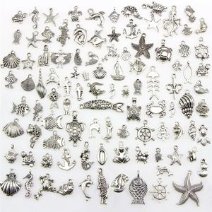 Mixte 100 modèles tortue de mer grenouille sirène crabe crocodile poulpe poisson os thème nautique charmes pendentifs pour collier à faire soi-même Bang246L