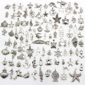 Mixte 100 modèles tortue de mer grenouille sirène crabe crocodile poulpe os de poisson thème nautique charmes pendentifs pour collier à faire soi-même Bang2792