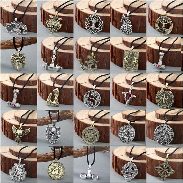 Mixte 10 pcs/lot noir hommes chaîne rétro tibétain hache Viking bijoux entier Talisman amulette slave breloque collier femmes