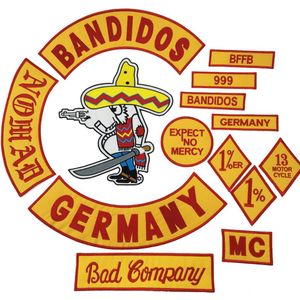 Gemengde 14 stks Volledige Set Naaien Begrippen Bandidos MC Borduurwerk Patches Ijzer Op Jas Vest Rider Punk Volledige Back Size Patch245p