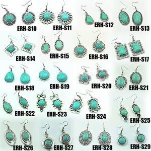 Gemengde 15 stijl 15pairs / partij turquoise oorbellen oud zilver herstellen oude manieren turquoise hanger oorbellen hangers stud oorbellen