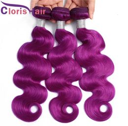 Gemengd 3pcs Paars Body Wave Braziliaans Maagdelijk Menselijk haar Weefsel Zacht Golvend Voorgekleurd Naai-in Extensions Goedkope Paars Machine Dubbel 4074942