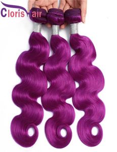 Mixte 3pcs Violet Vague de Corps Brésilien Vierge Armure de Cheveux Humains Doux Ondulés Pré Colorés Coudre Dans Les Extensions Pas Cher Violet Machine Double 1802281