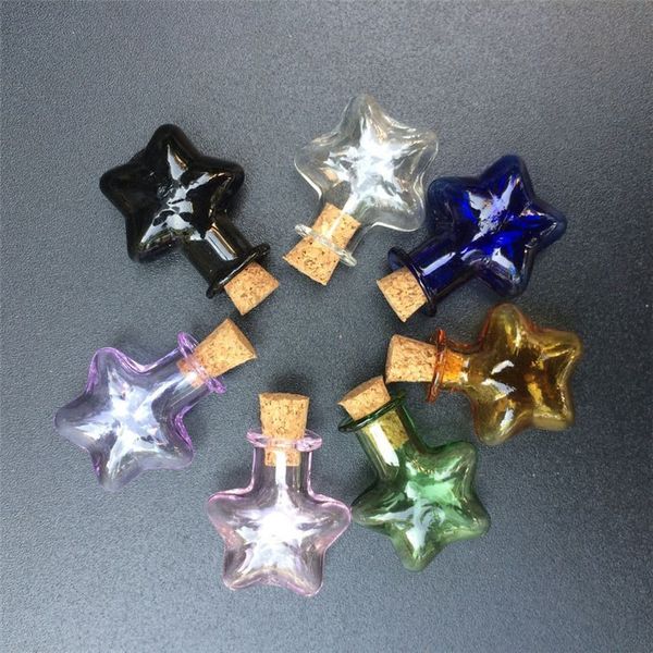 Mezcla de 7 colores Mini botellas de vidrio con corchos en forma de estrella pequeños colgantes de perfume tarros DIY regalos lindos viales de arte 10 juegos