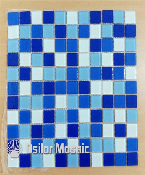 Carrelage mosaïque en cristal et verre mélangé bleu et blanc pour salle de bain et cuisine carrelage mural de piscine 25x25mm 4 mètres carrés par lo2545976