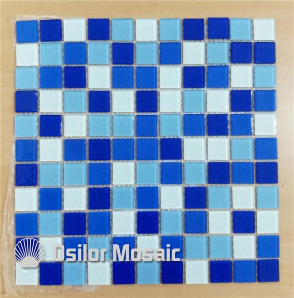 Mosaico de cristal y vidrio azul y vaso de color azul y blanco para la piscina de la piscina de baño y baldosas de pared de la piscina de la cocina 25x25 mm 4 metros cuadrados por LO4451111