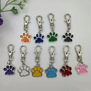 Porte-clés en émail de couleurs mélangées, imprimés de pattes de chat, de chien et d'ours, fermoir à homard rotatif, pour porte-clés de sac, fabrication de bijoux 269O