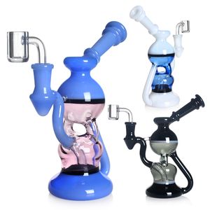 7 '' Bong de vidrio de color mezclado Plataformas petrolíferas Hookah Percolador Burbujeador de vidrio Bongs de paja Pipas de agua para fumar Dab Recycler con 14 mm Cuarzo Banger